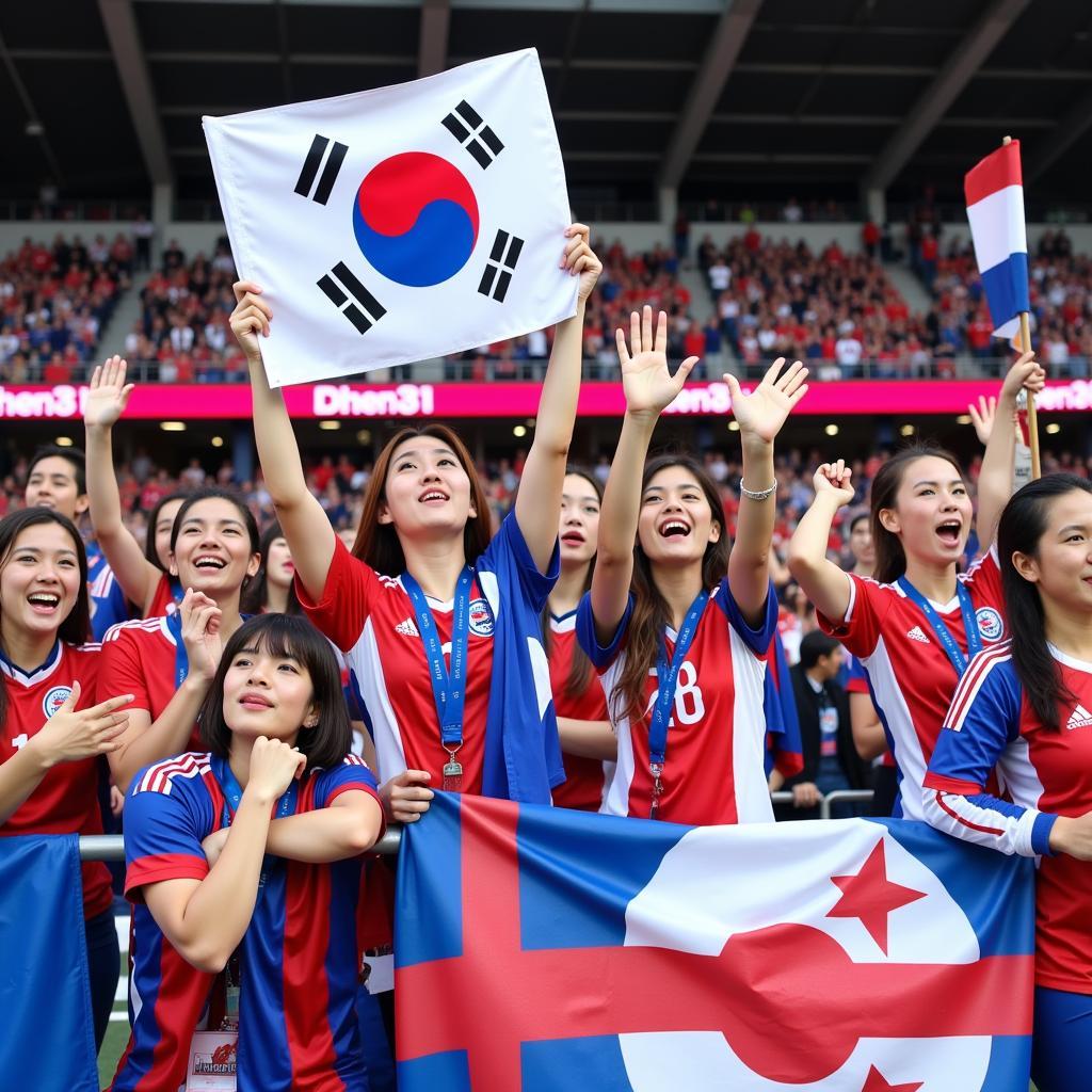 South Korean women's football fans cheering