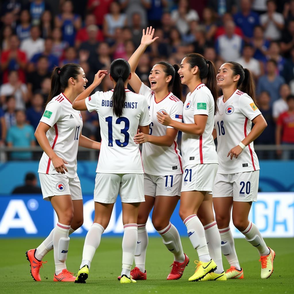 South Korean Women's Football Team celebrating a victory