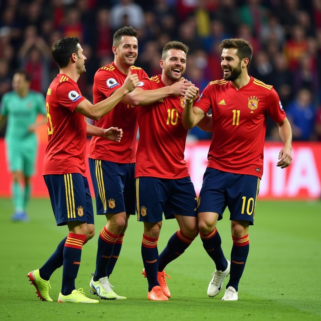 Spanish Football Players Celebrating a Goal