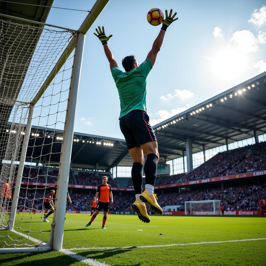 Tall Goalkeeper Making a Save