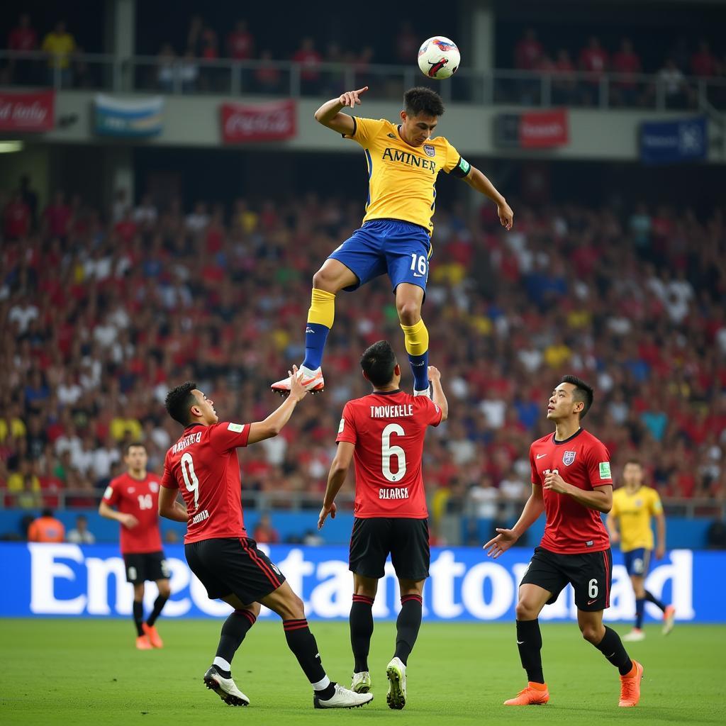 Tallest Thai Football Player Winning a Header