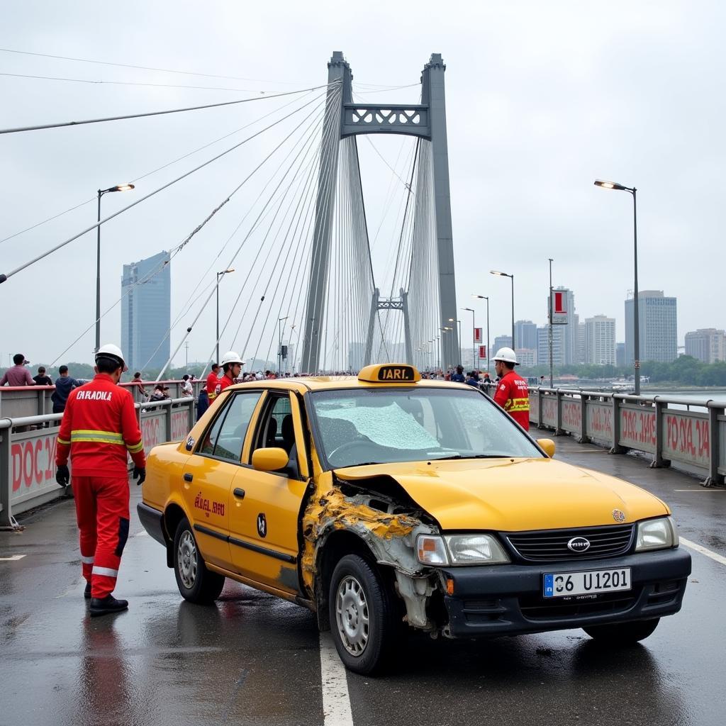 Taxi Crash on Thu Thiem Bridge