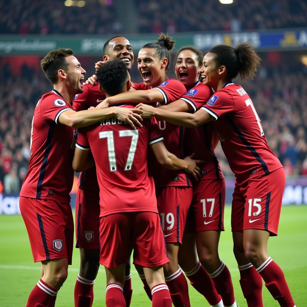 Football Team Group Hug Celebration