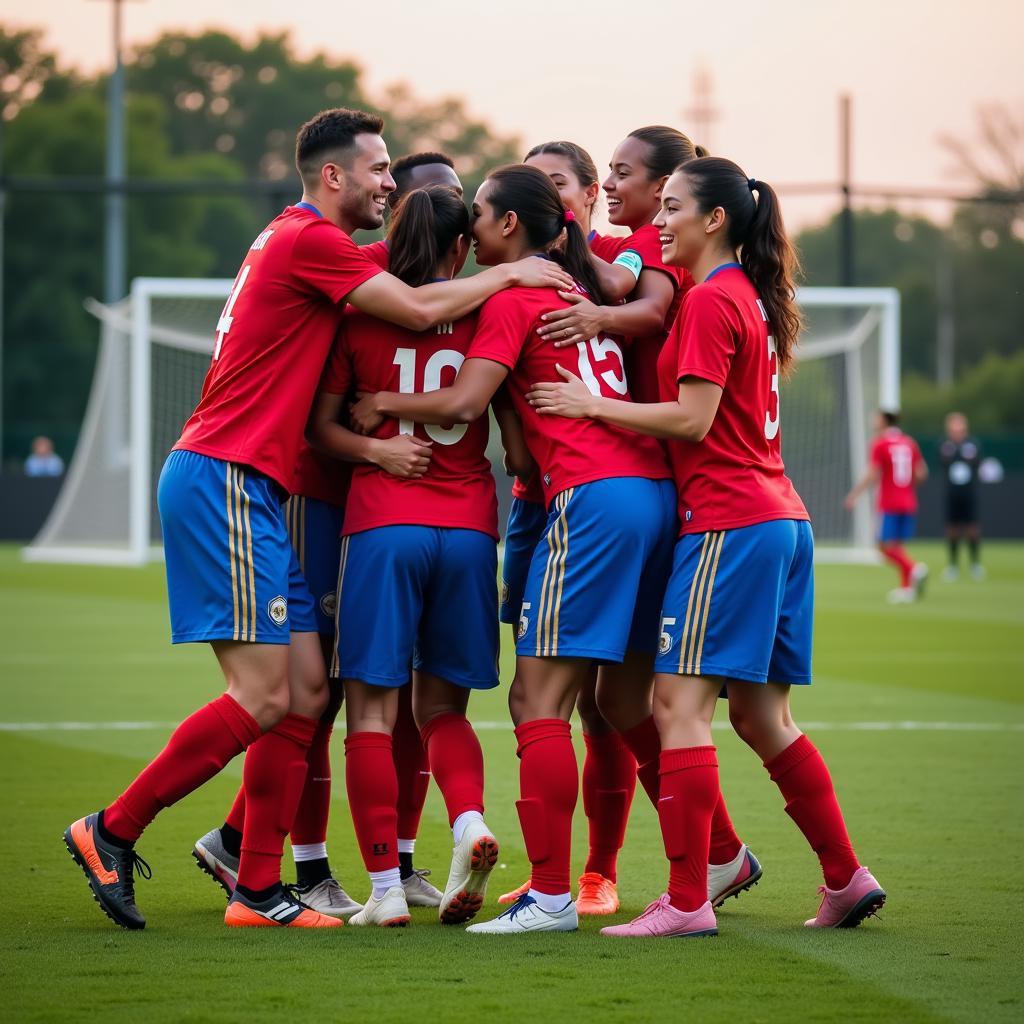 Team Dynamics in Football - Players Celebrating a Goal