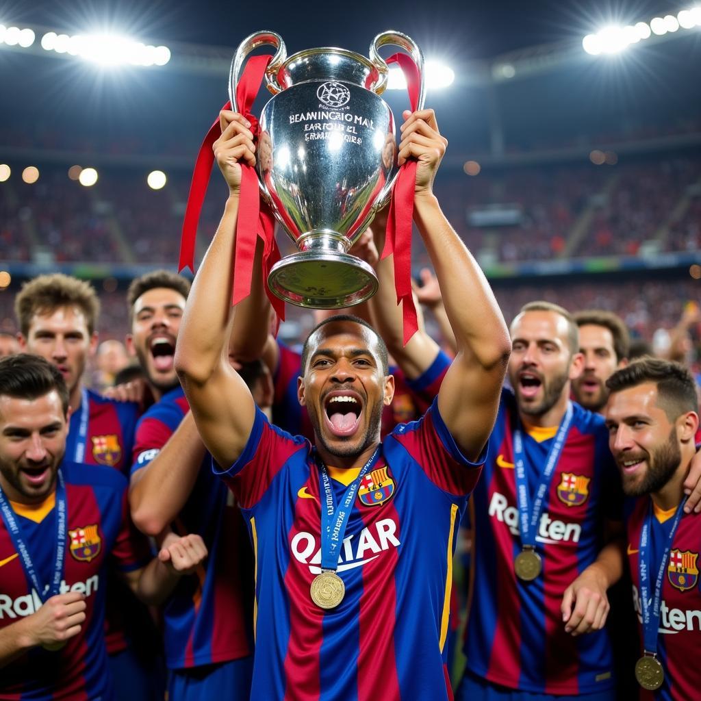 Thierry Henry celebrates winning the Champions League with Barcelona