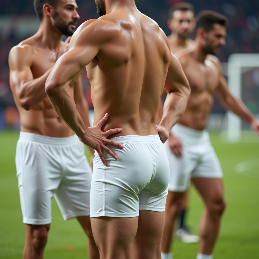 Footballers training in thin white underwear