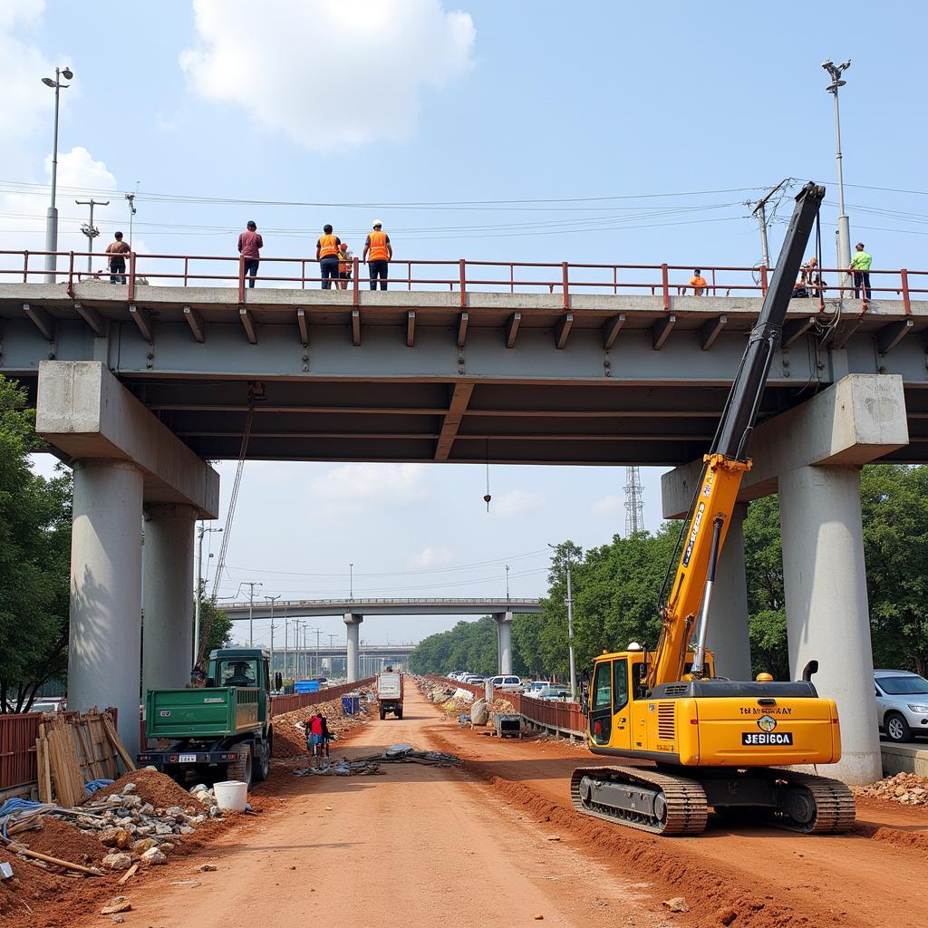 Construction process of the Thu Duc steel overpass showcasing the advanced engineering techniques used