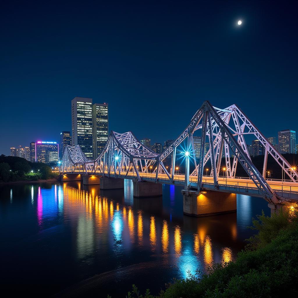 Night view of the Thu Duc steel overpass illuminated against the city skyline