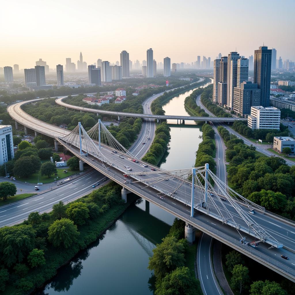 Aerial view of the Thu Duc steel overpass showing its modern design and integration with the surrounding urban landscape