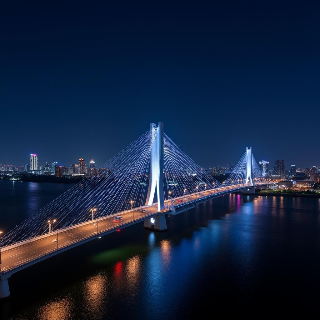 Thu Thiem 2 Bridge Illuminated at Night