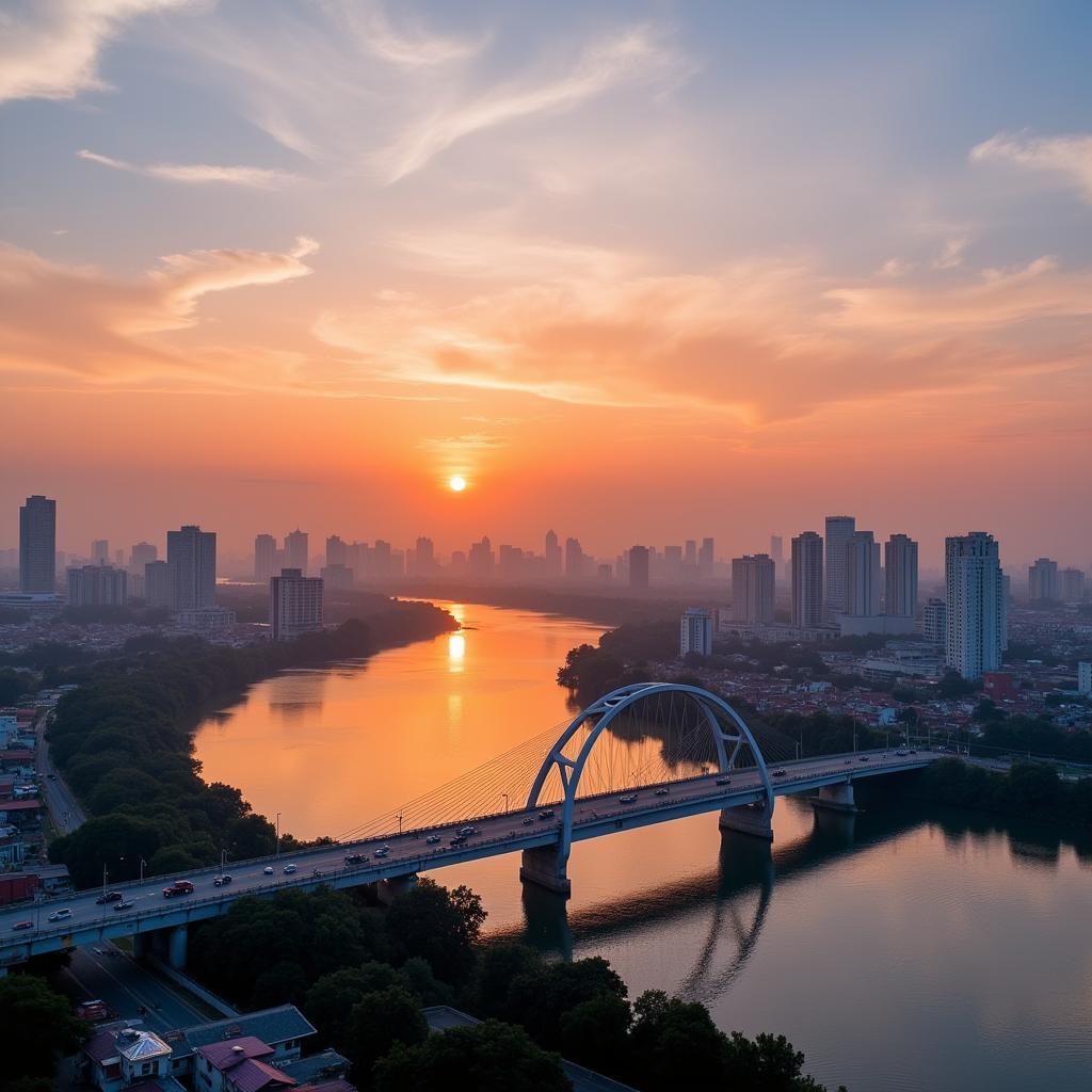 Thủ Thiêm Bridge at Sunset