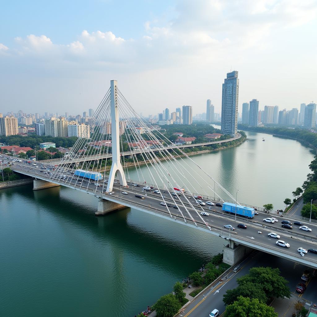 Thu Thiem Bridge daytime traffic flow in Ho Chi Minh City