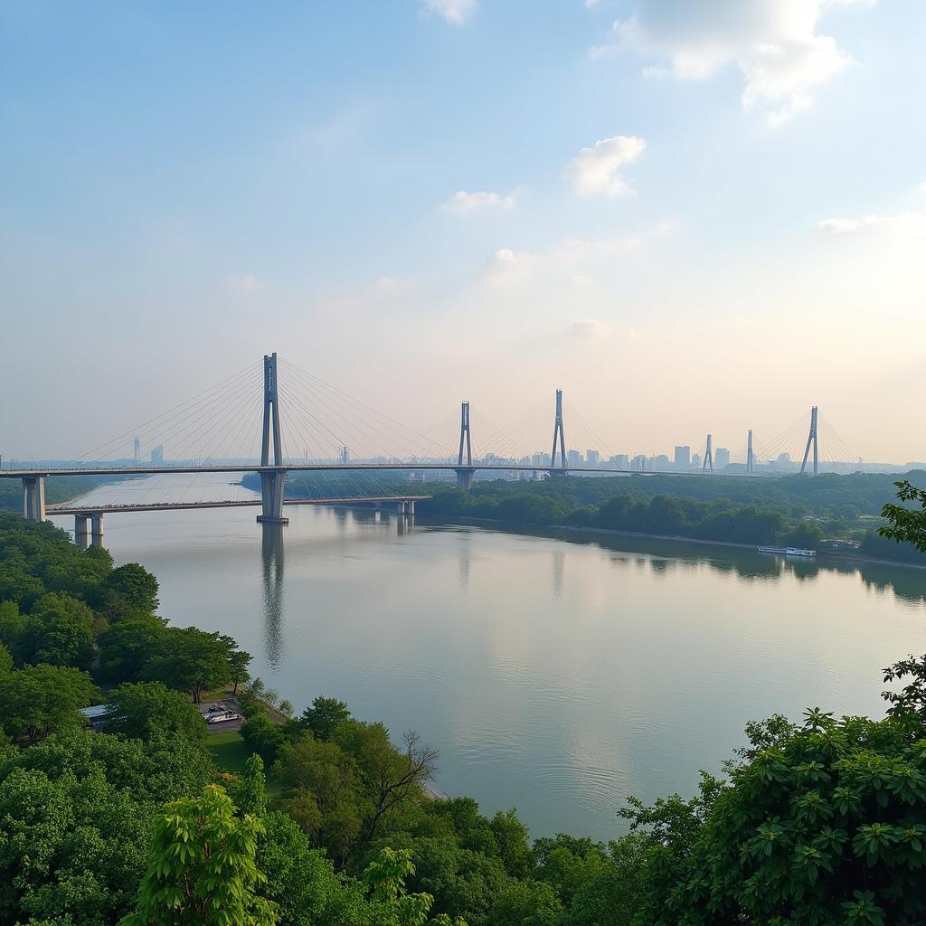 Thu Thiem Bridge with Saigon River view in Ho Chi Minh City