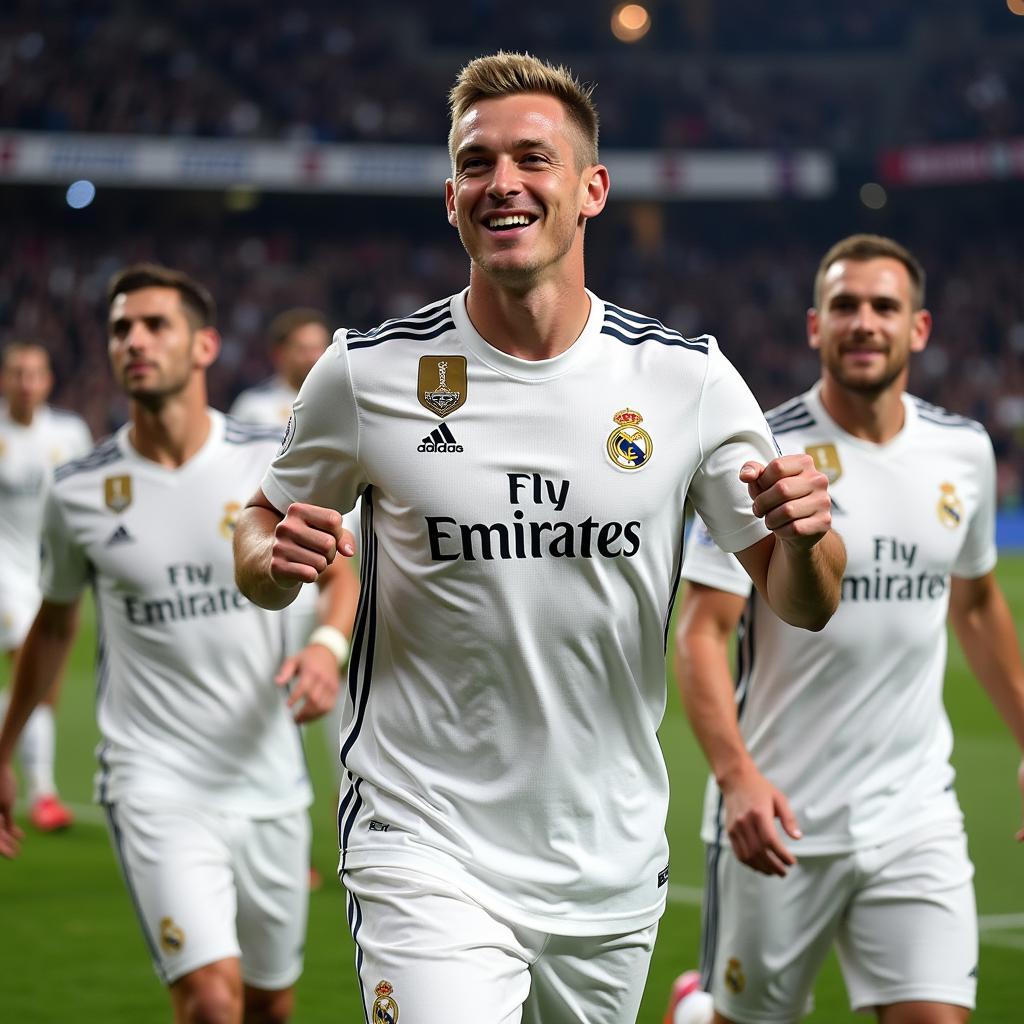 Toni Kroos Celebrates a Champions League Victory with Real Madrid