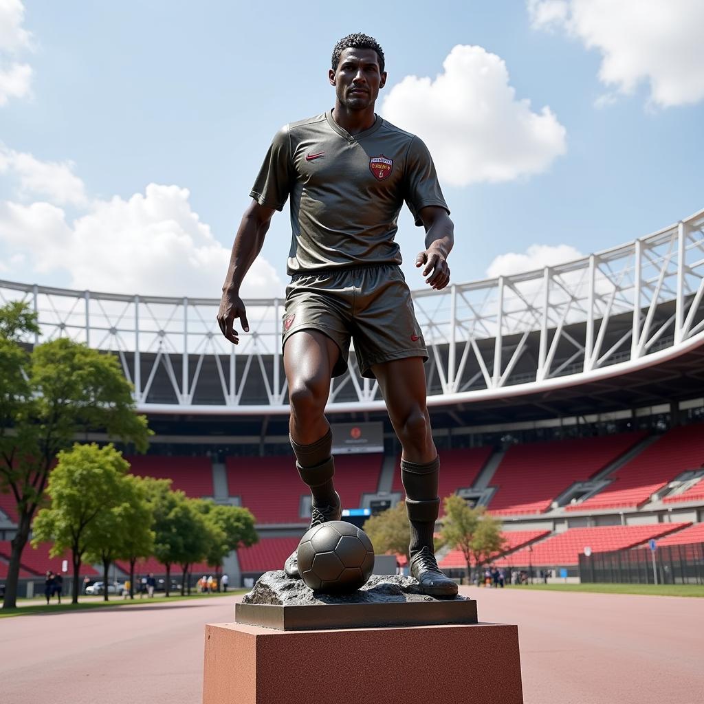 A conceptual statue of Francesco Totti outside the Stadio Olimpico