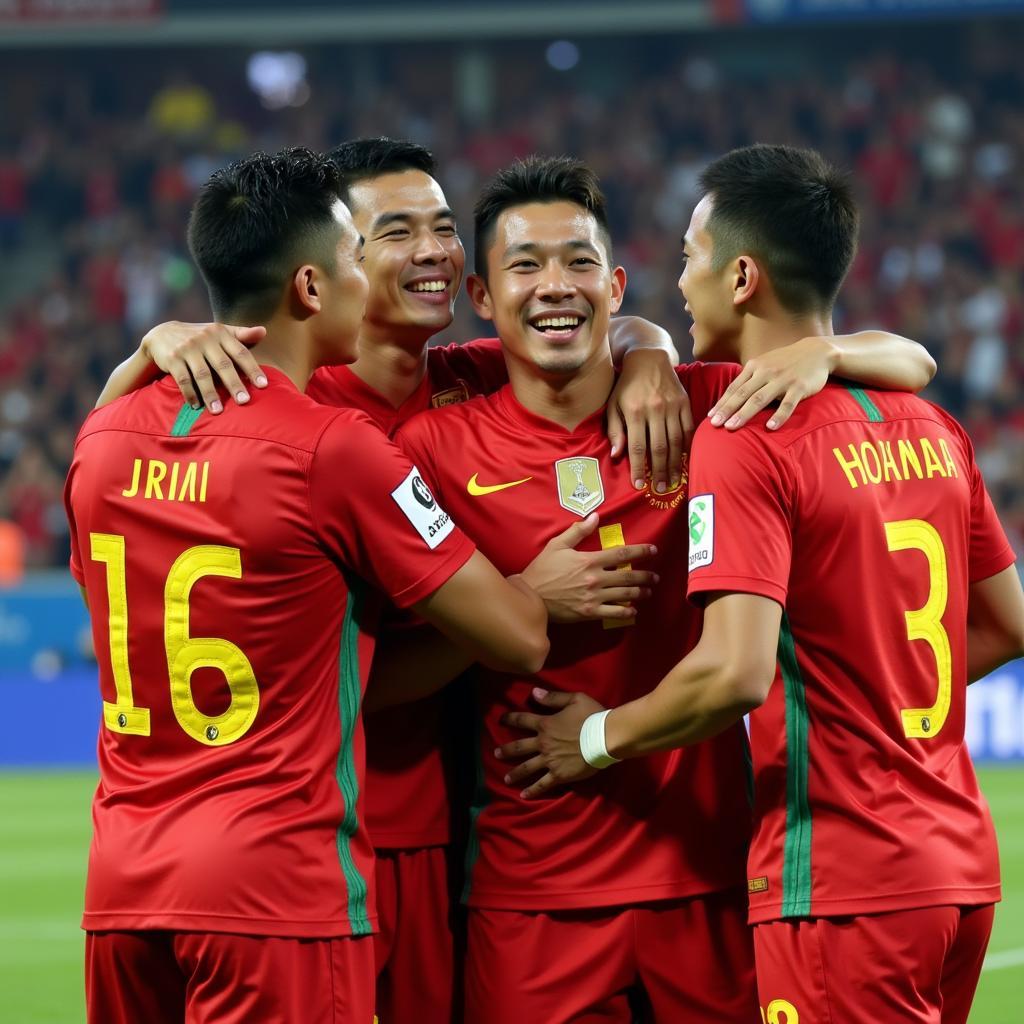 Tran Ngoc Hai celebrating with the Vietnam national team