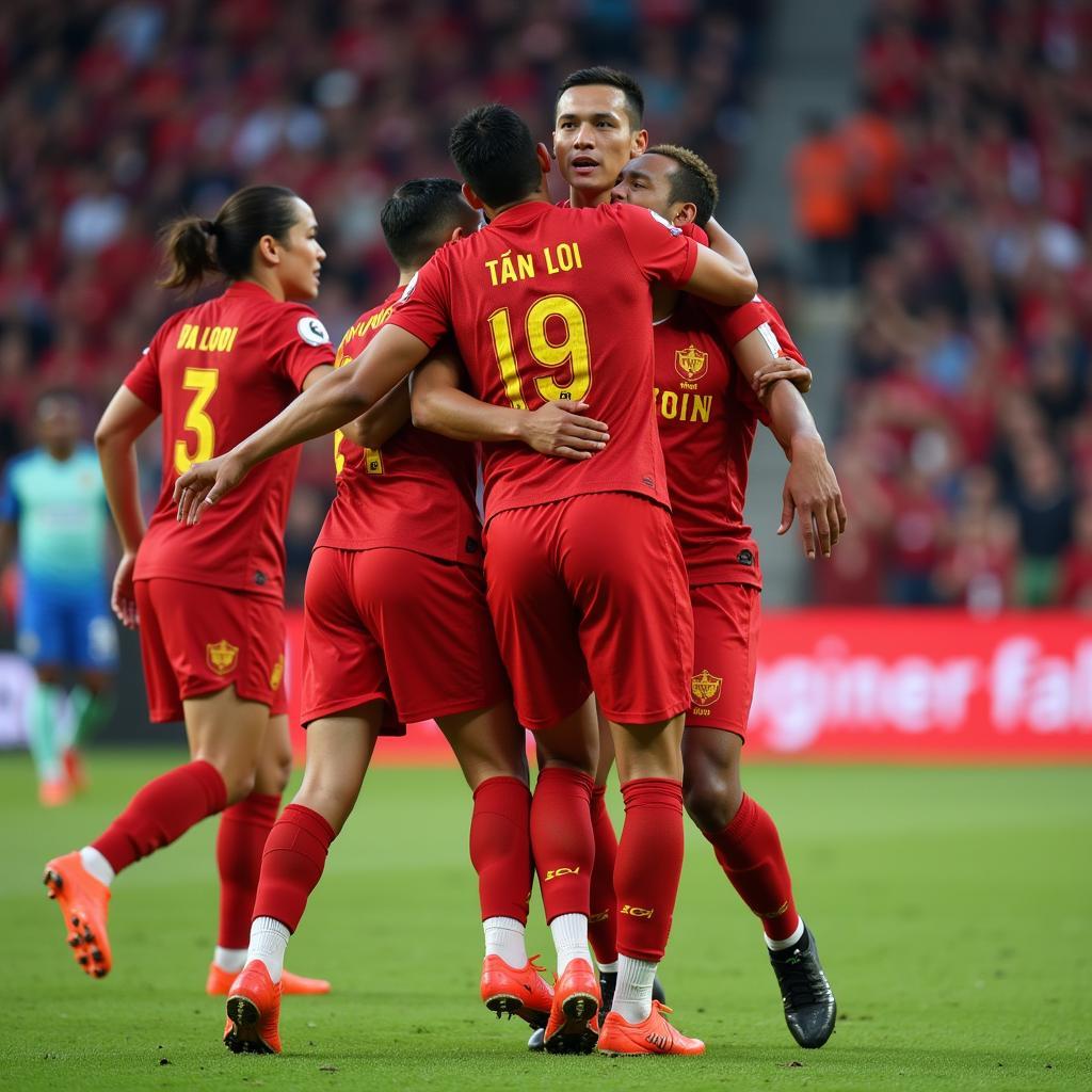 Tran Tan Loi celebrating a goal