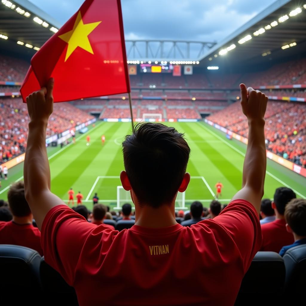 Tran Thanh cheering for the Vietnamese national football team