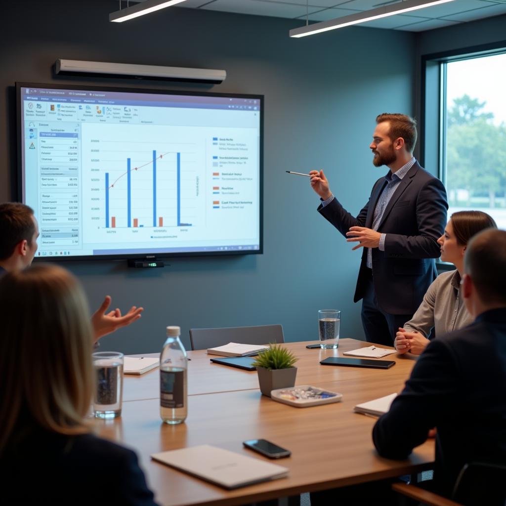 Treasurer leading a financial meeting