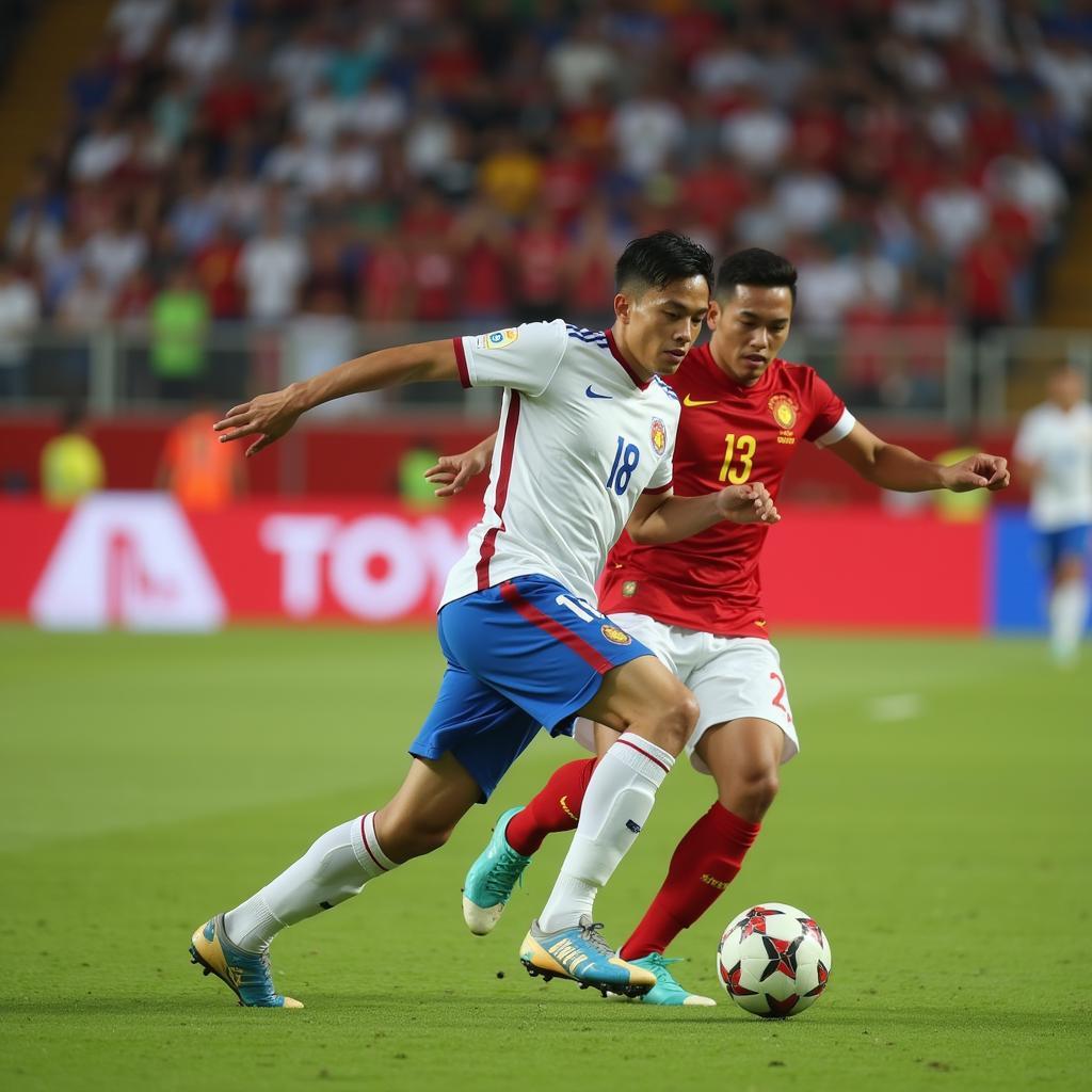 Tuan Anh showcasing his impressive dribbling skills in a match for the Vietnamese national team