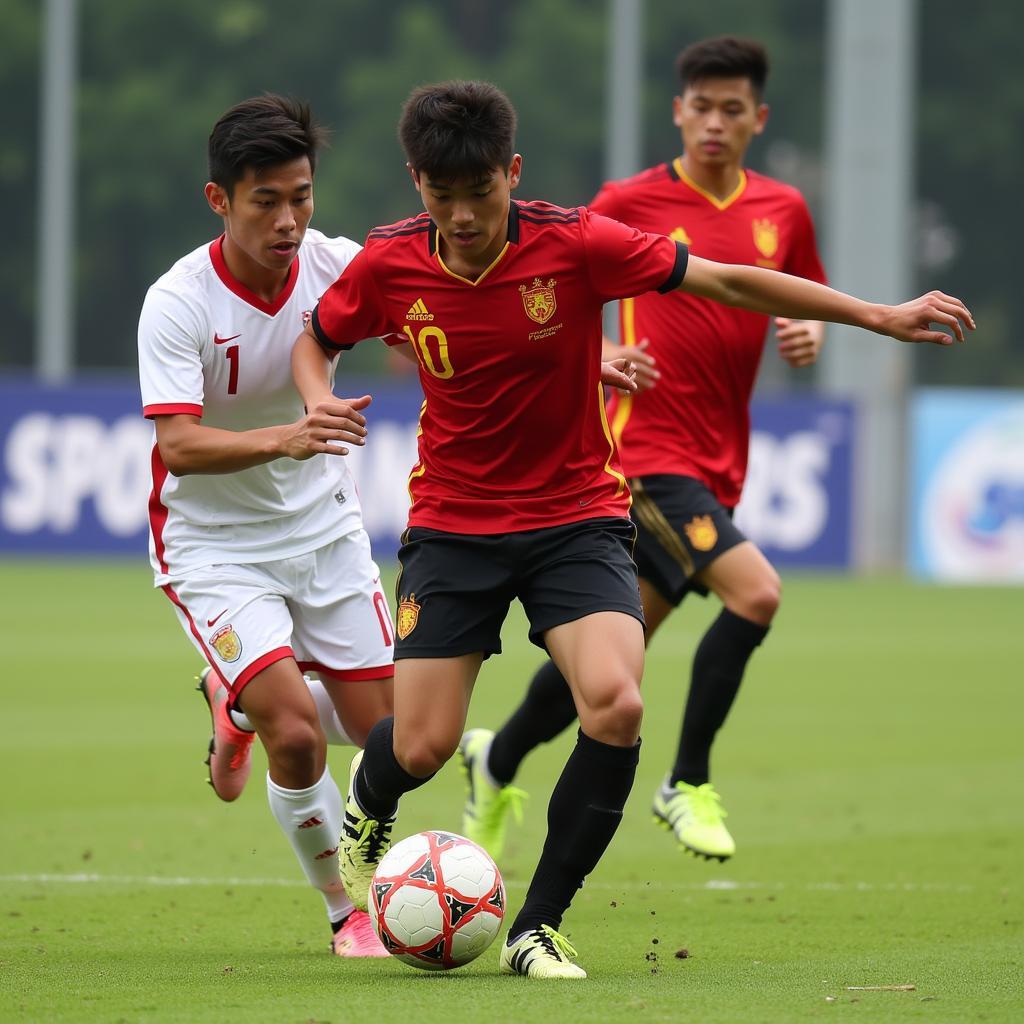 U18 Vietnam football players competing in a match