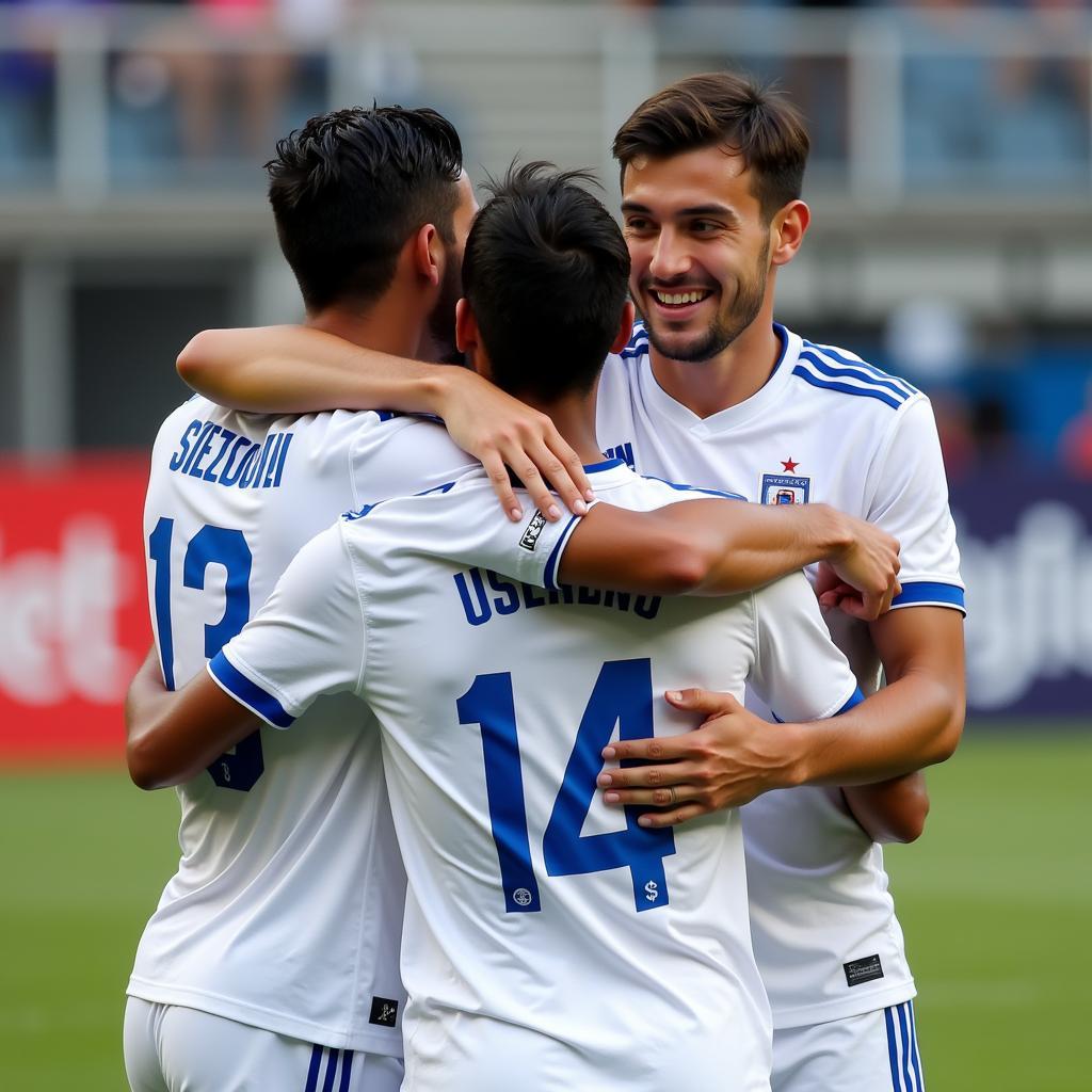 U19 Israel players celebrate a hard-fought victory, highlighting the camaraderie and team spirit within the squad.