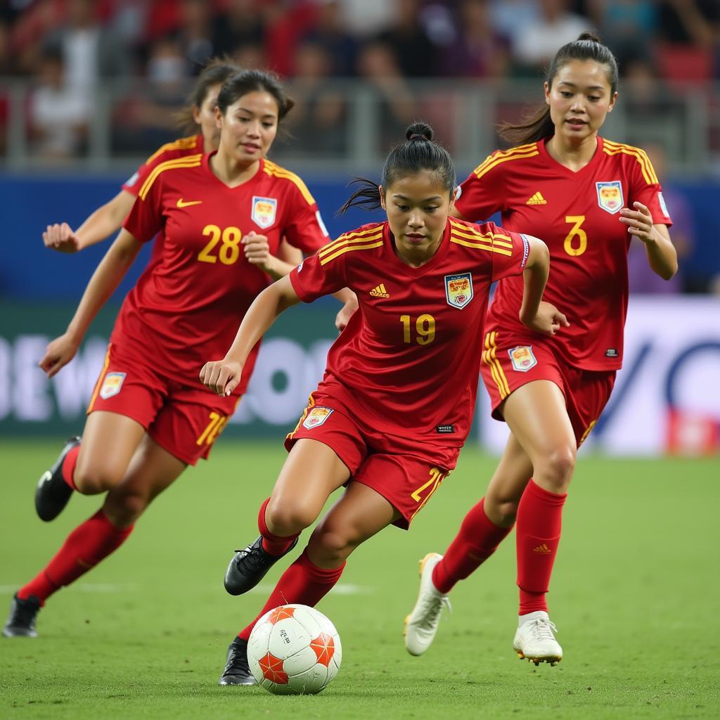 Vietnamese Female U19 Football Team Competing in a Match