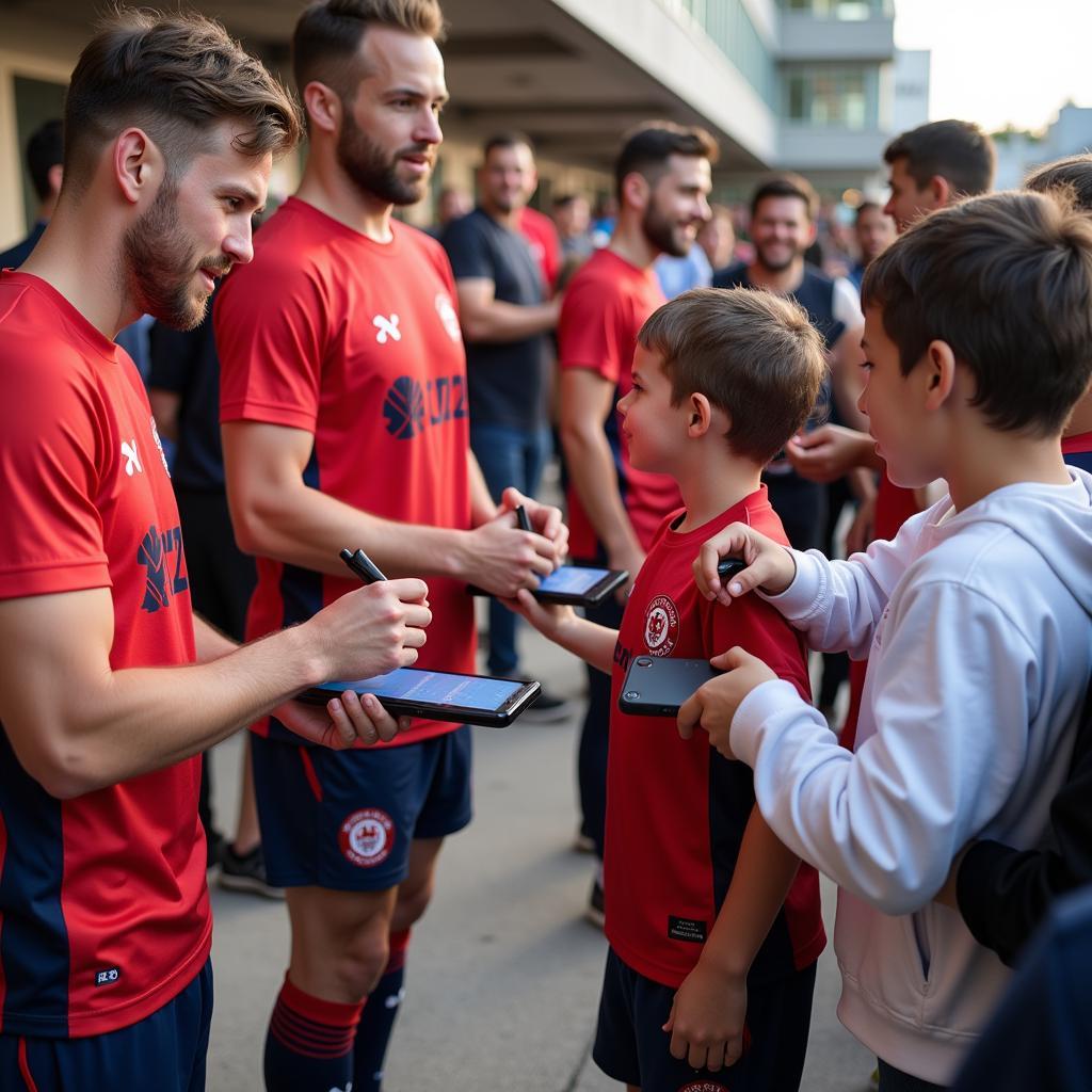 U22 players interacting with fans at a public event