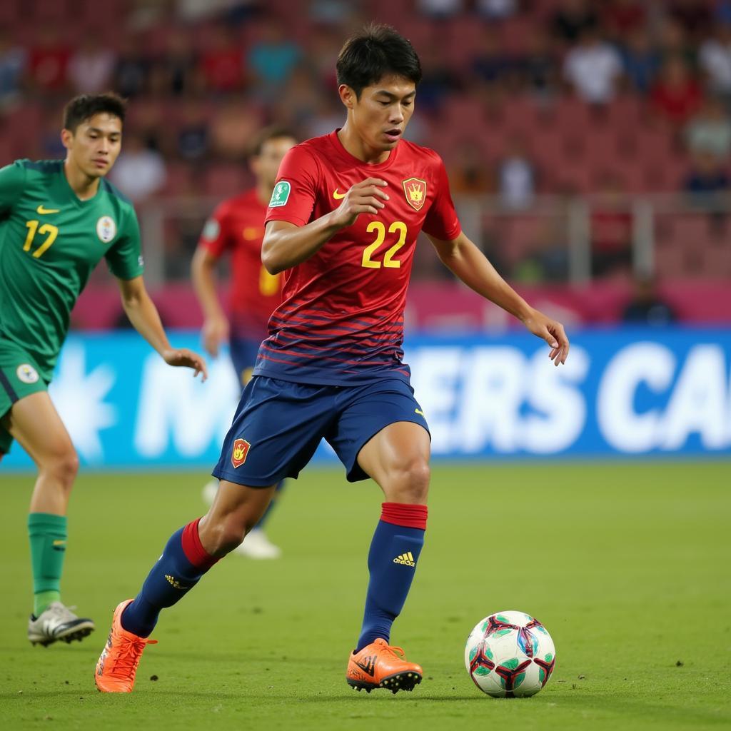 U22 Vietnam Football Player Competing in a Match