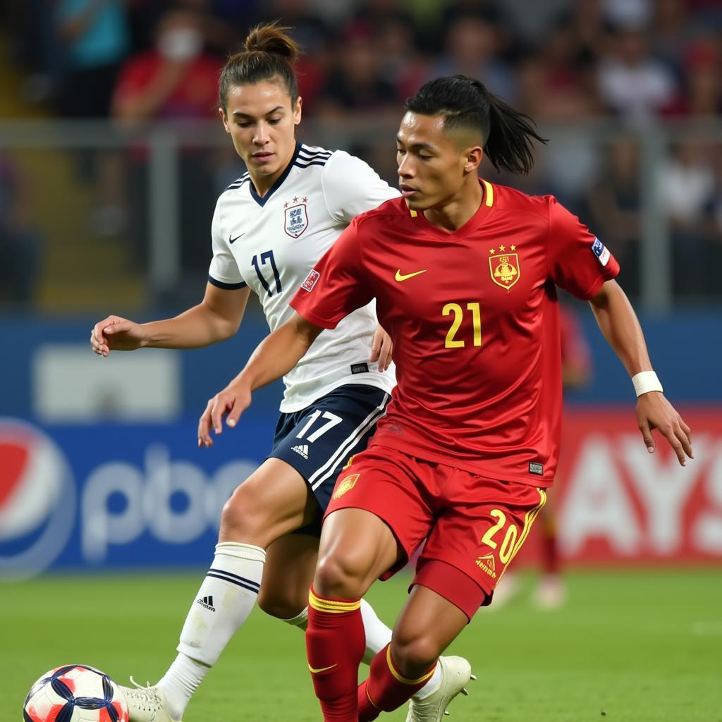 U22 Vietnam player number 21 in action during a match