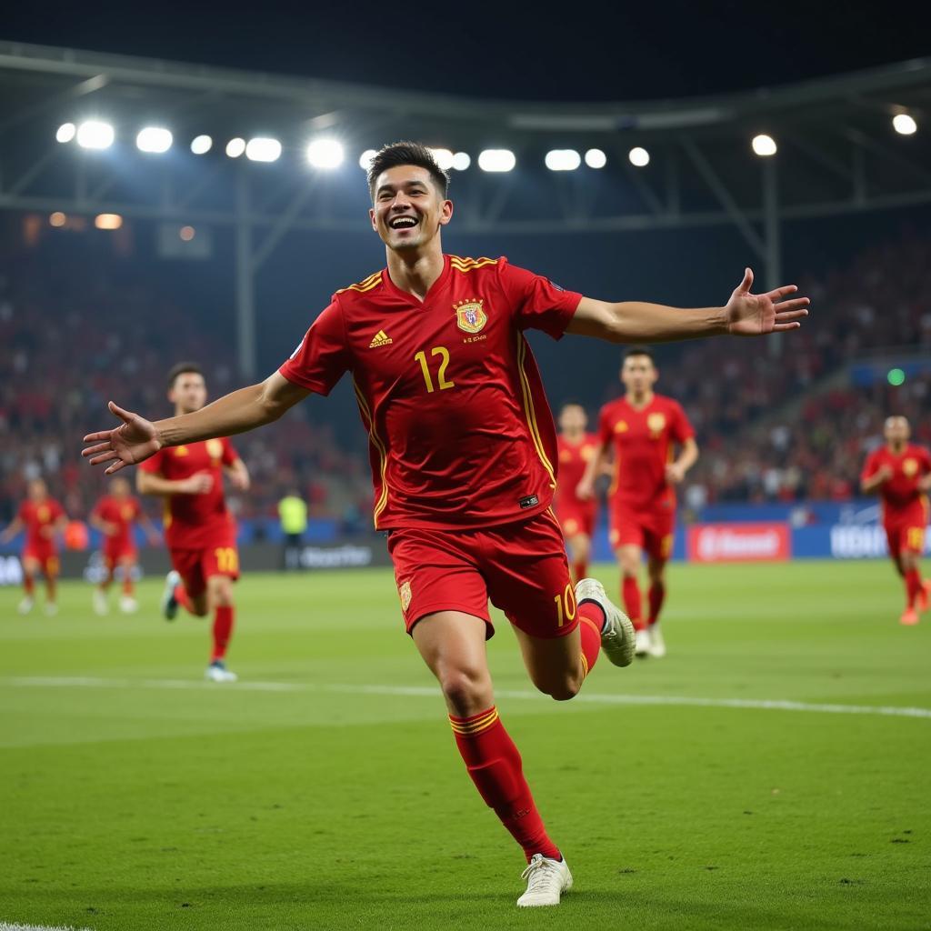 U22 Vietnam Striker Celebrates Scoring a Goal