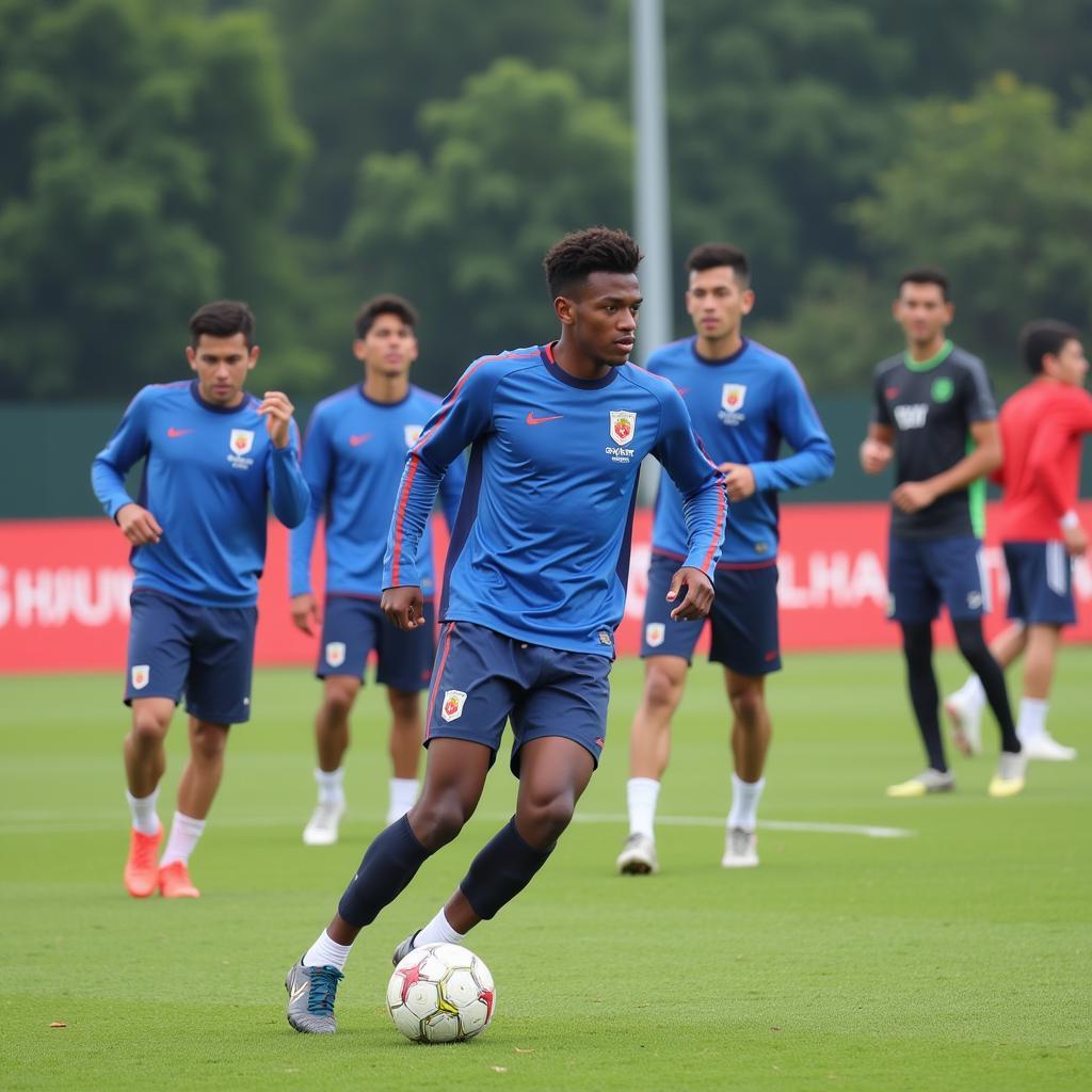 U23 Hai Duong players training on the field