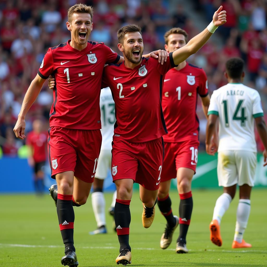 U23 Football Player Celebrating a Goal with Teammates