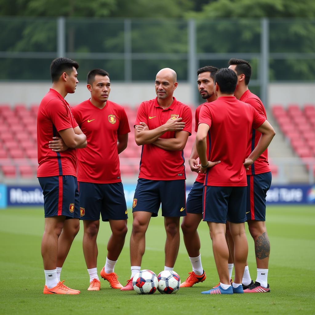 U23 Vietnam coach discussing strategy with players