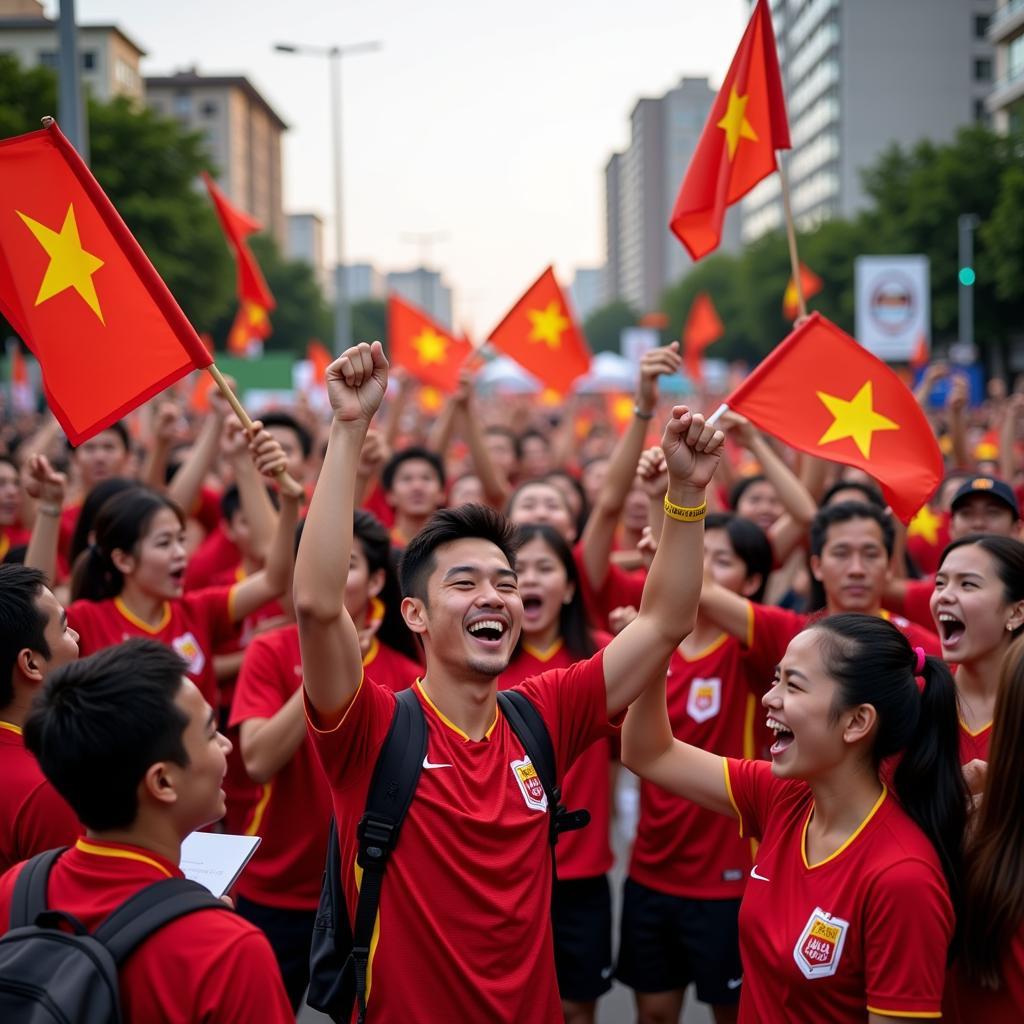 Vietnamese Fans Celebrating U23 Victory in the Streets