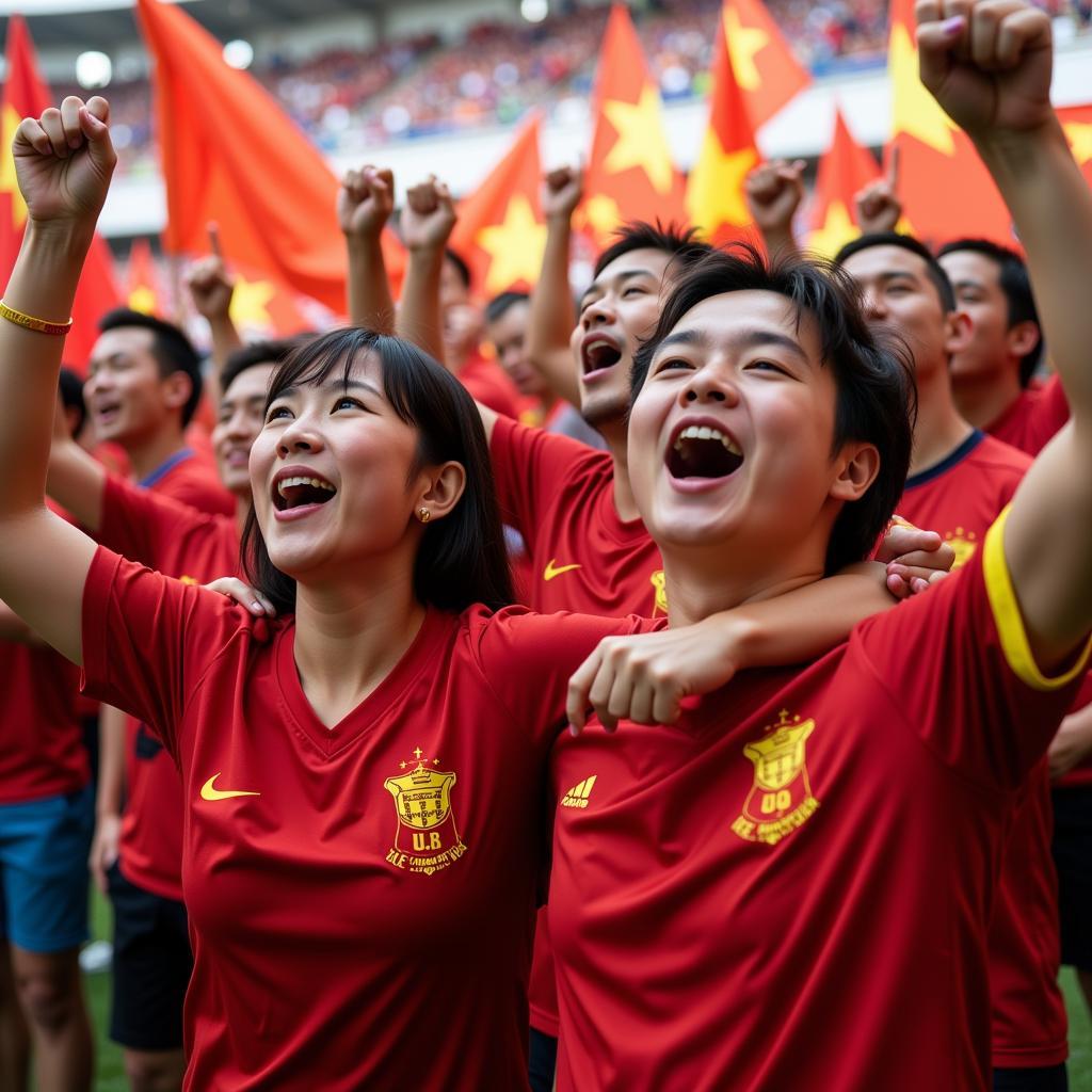 Vietnamese U23 Football Fans Celebrating with Parodies