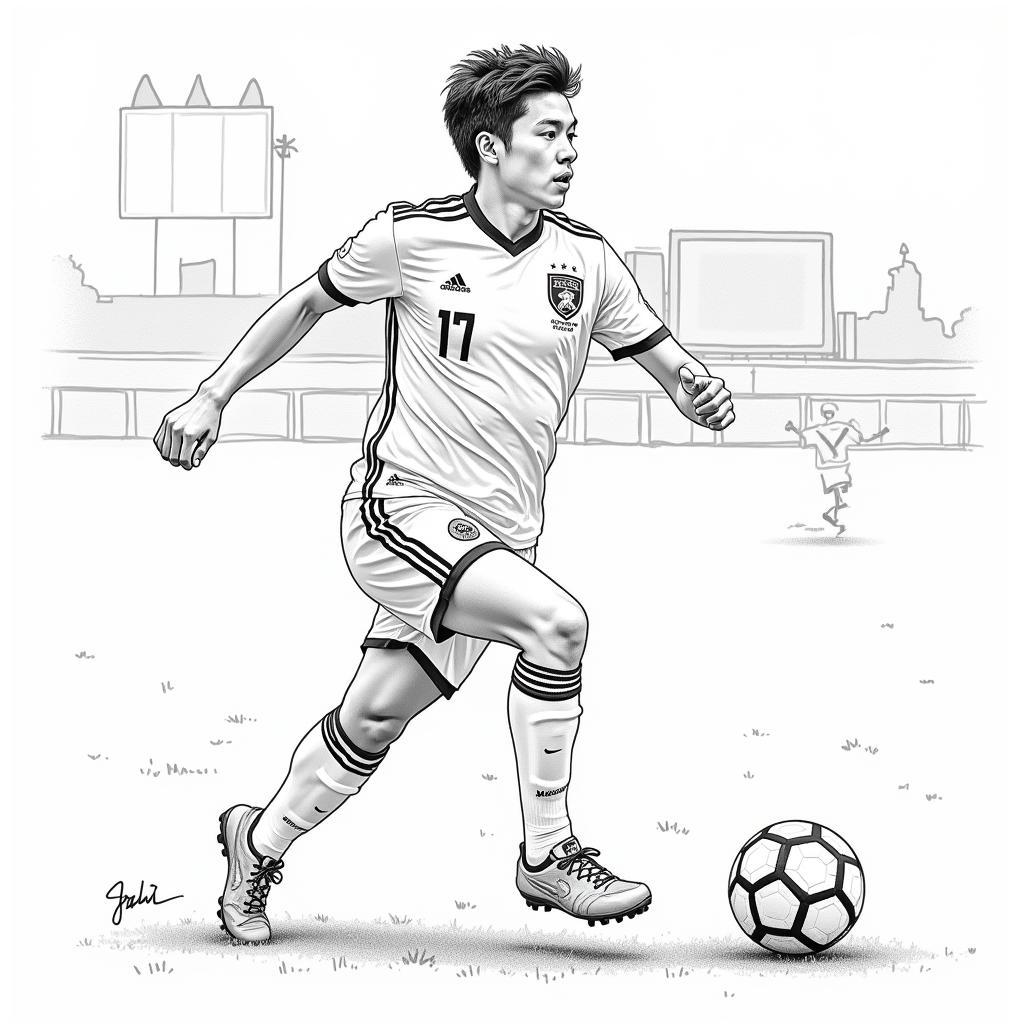 Drawing of a U23 Vietnam Football Player in Action