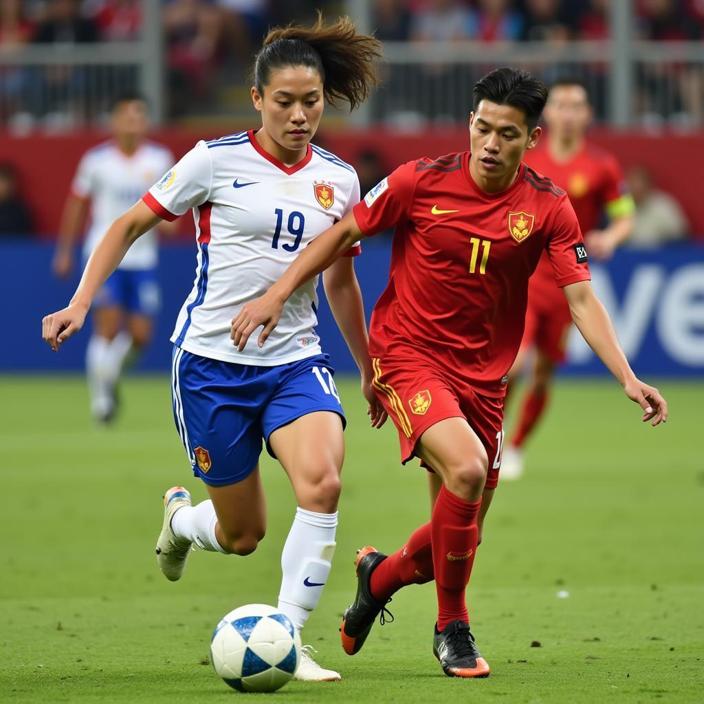 U23 Vietnam Football Player Dribbling Past an Opponent