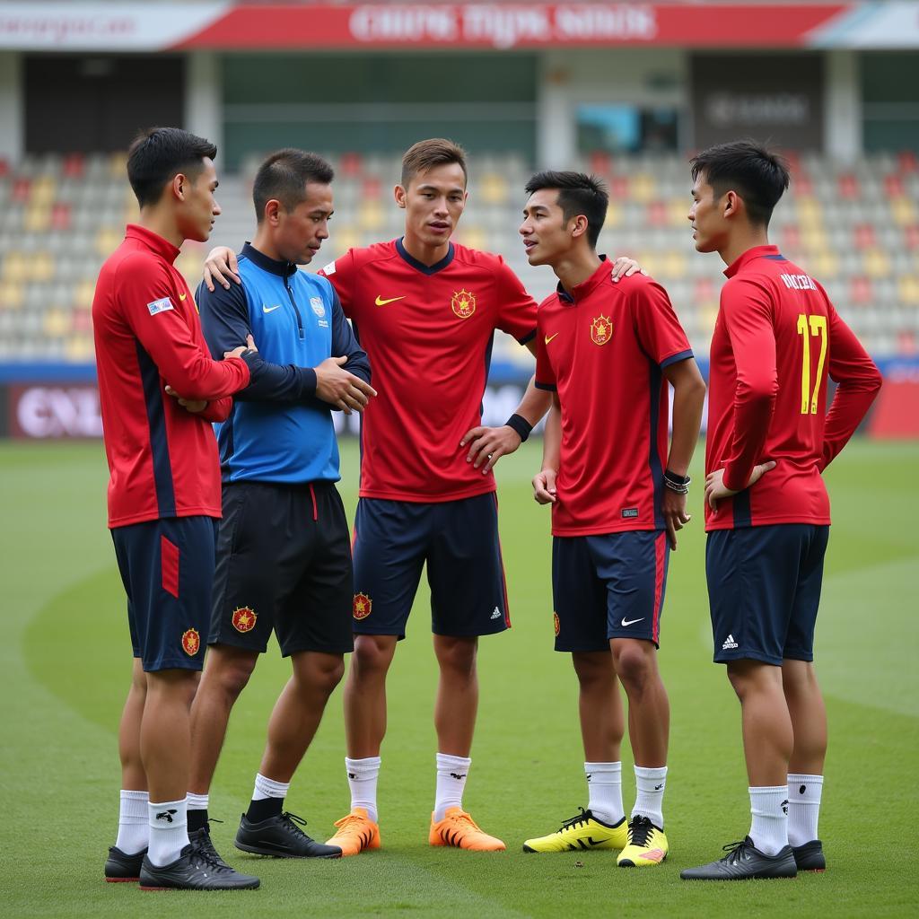 U23 Vietnam Football Players in Tactical Discussion