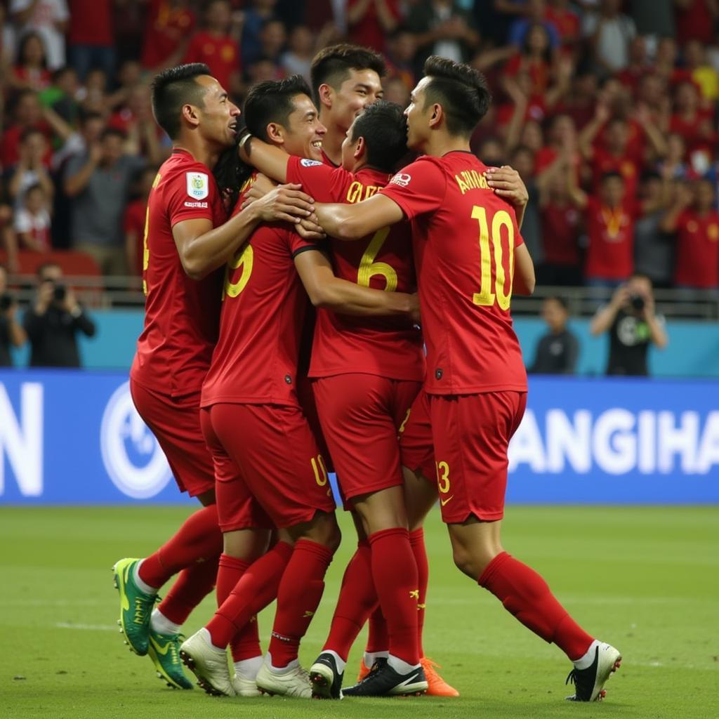 U23 Vietnam Football Team Celebrating a Goal