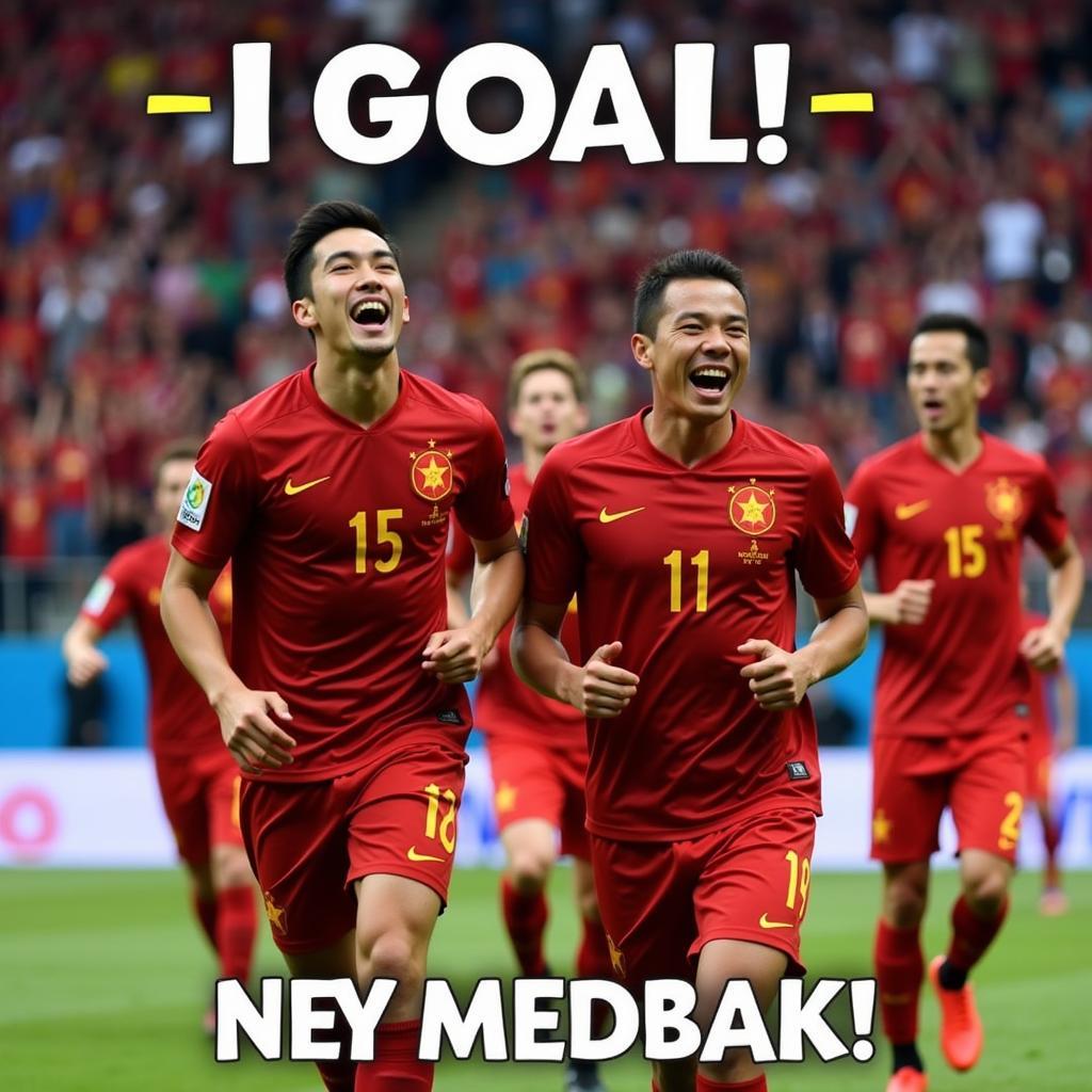 U23 Vietnam players celebrating a goal in a funny meme