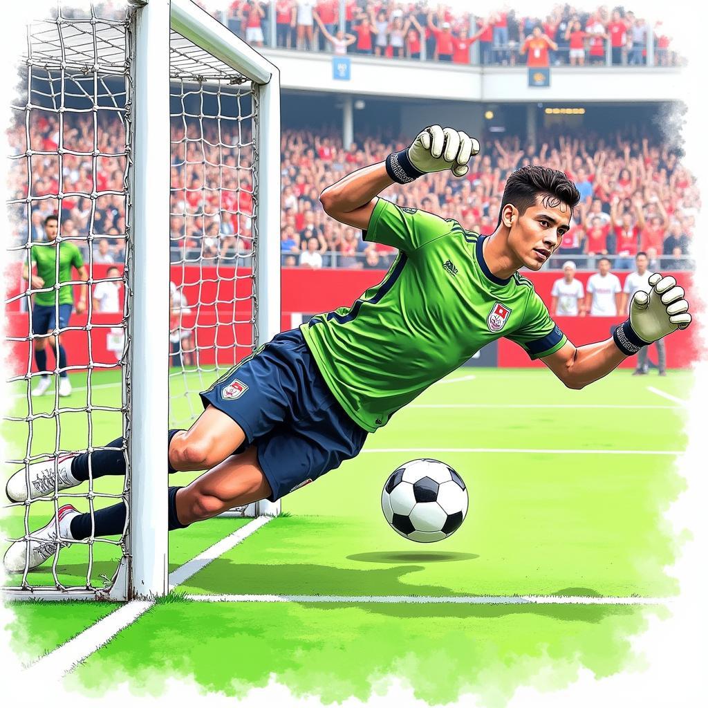 Detailed Illustration of a U23 Vietnam Goalkeeper Making a Save