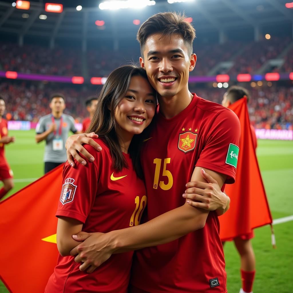 U23 Vietnam Player and Girlfriend Celebrating a Victory