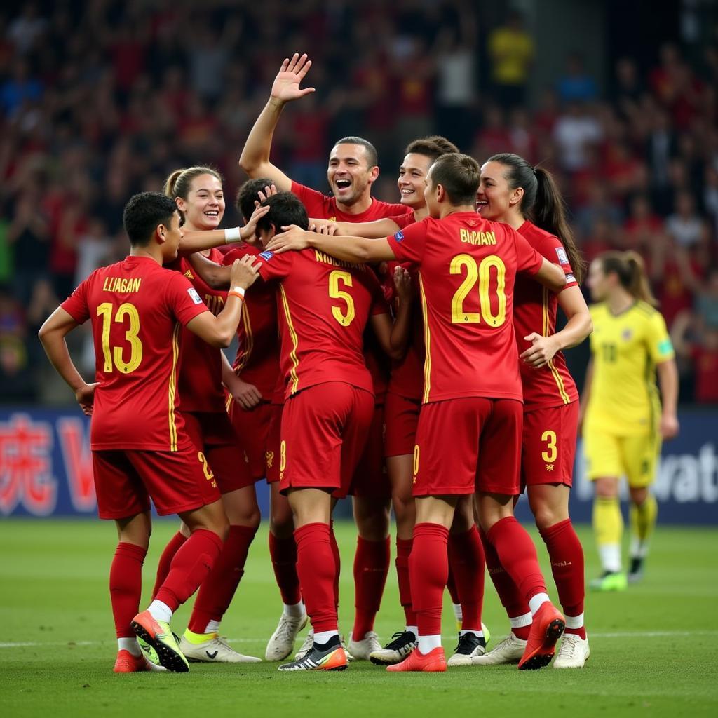 U23 Vietnam players celebrating a hard-fought victory