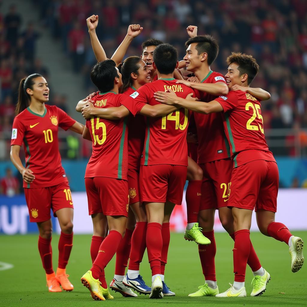 U23 Vietnam players celebrating a hard-fought victory on the football field