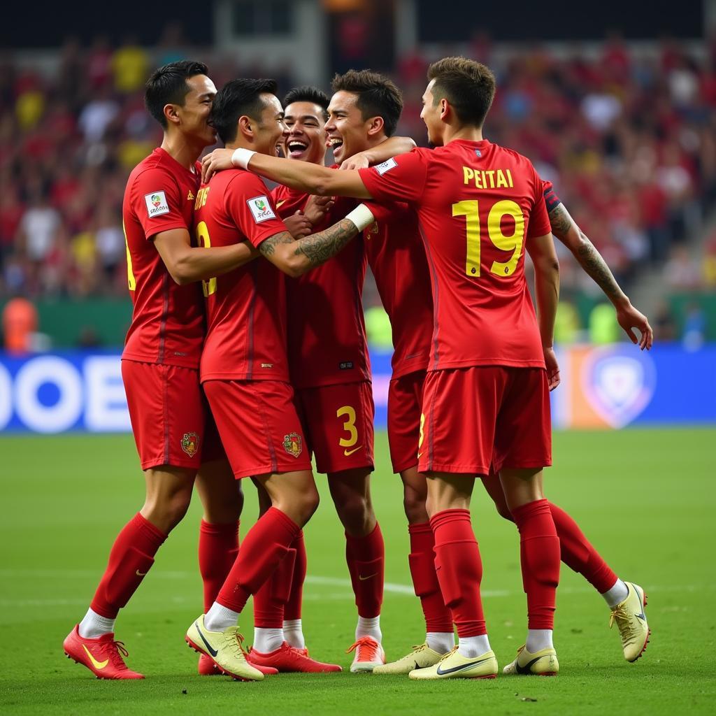 U23 Vietnam team celebrating a victory