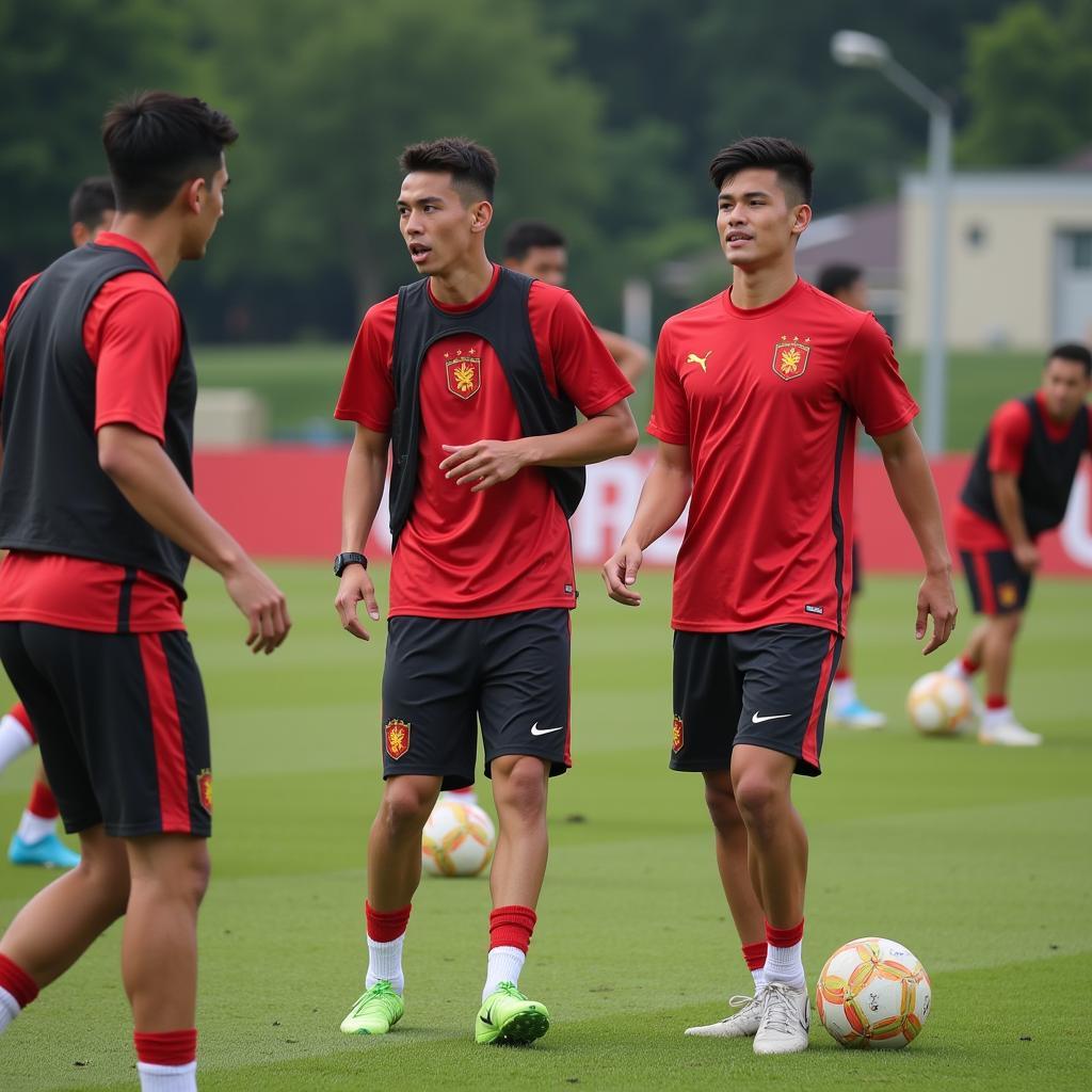 U23 Vietnam players during a training session, highlighting their dedication and hard work.