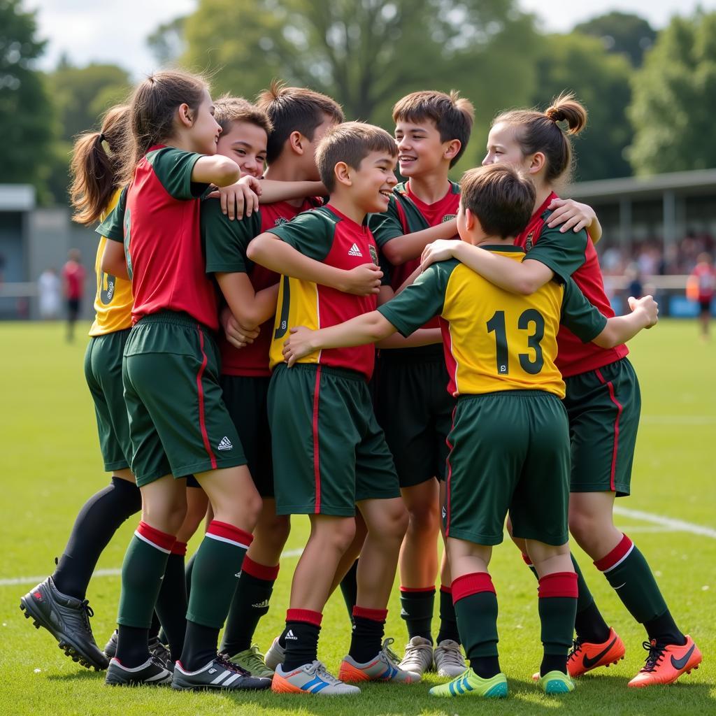 U-9 Football Team Celebrating a Victory