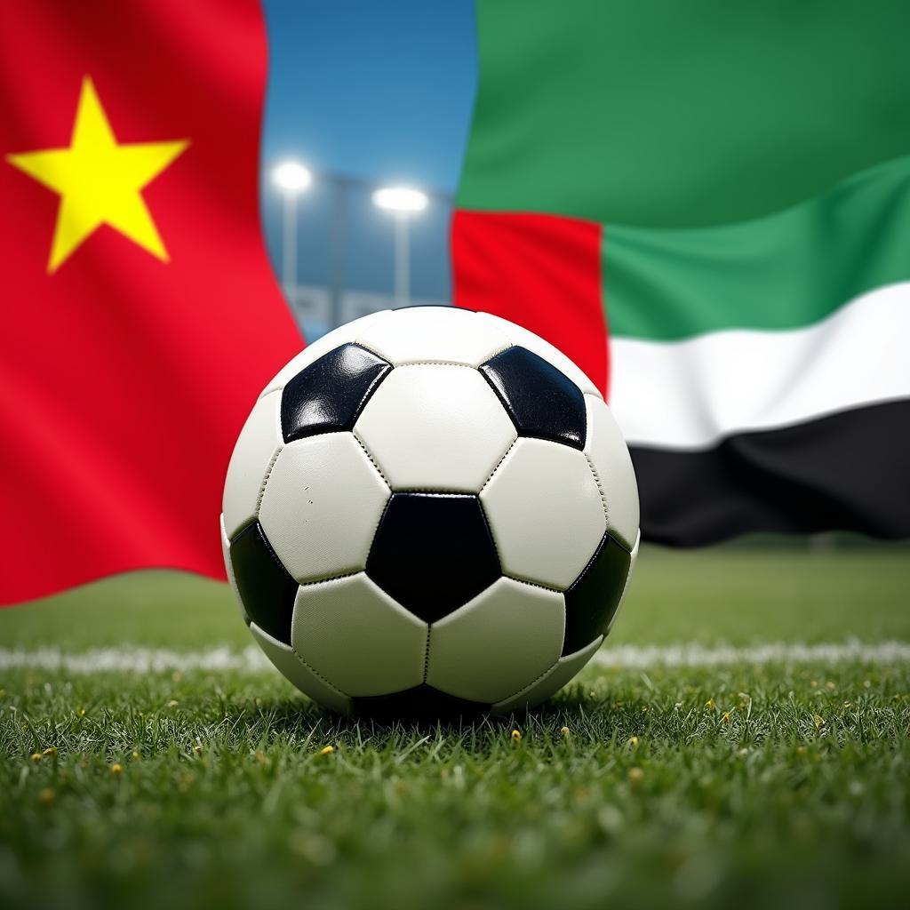 UAE and Vietnam flags side by side with a football