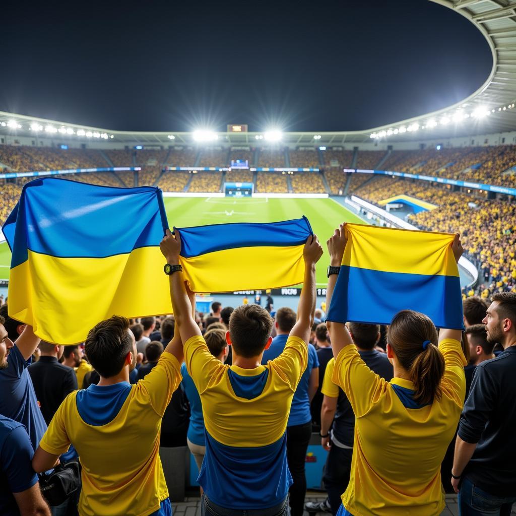 Ukrainian national team fans showing their support during a challenging time.